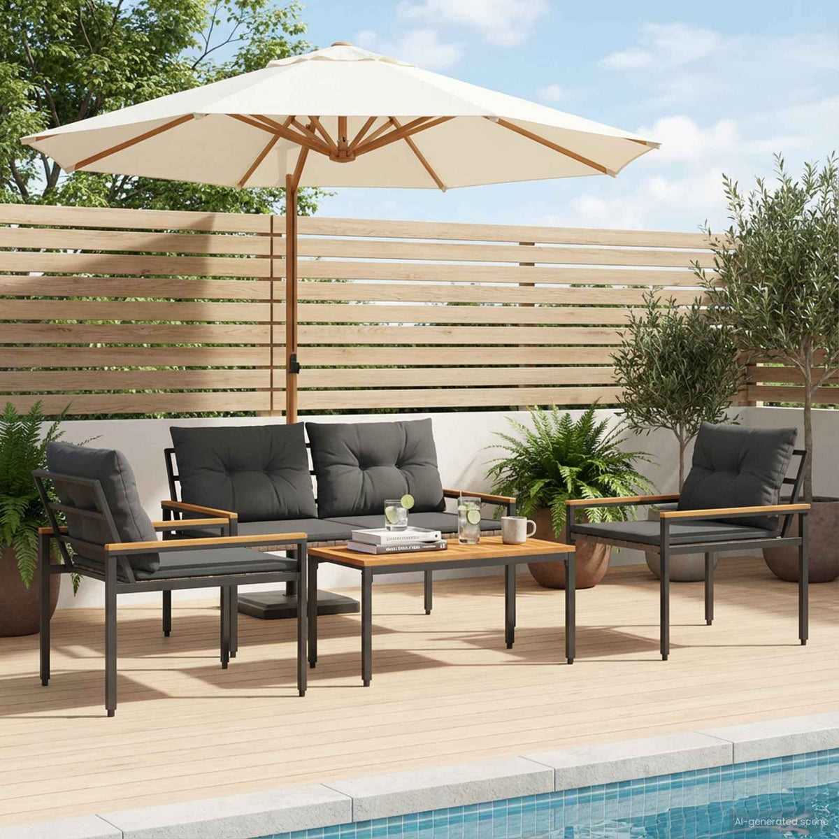 tuinmeubelset 4 pcs Donkergrijs poly rattan is nu te koop bij PeponiXL, paradijselijk wonen!