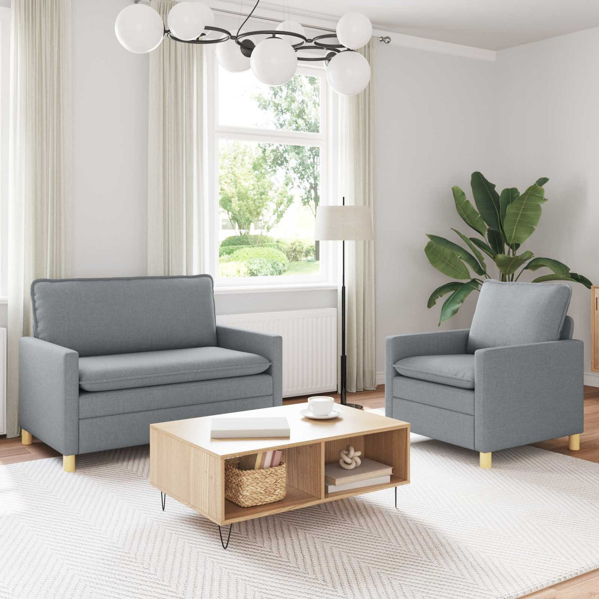 Bankstel 2 st Lichtgrijs Stof is nu te koop bij PeponiXL, paradijselijk wonen!