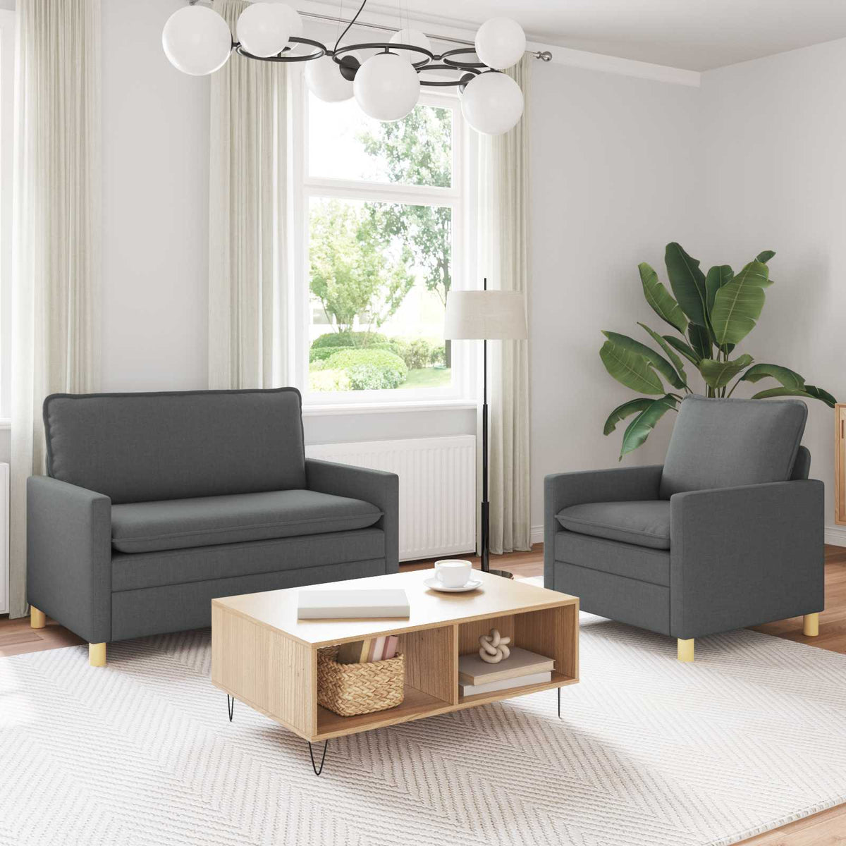 Bankstel 2 st Donkergrijs Stof is nu te koop bij PeponiXL, paradijselijk wonen!