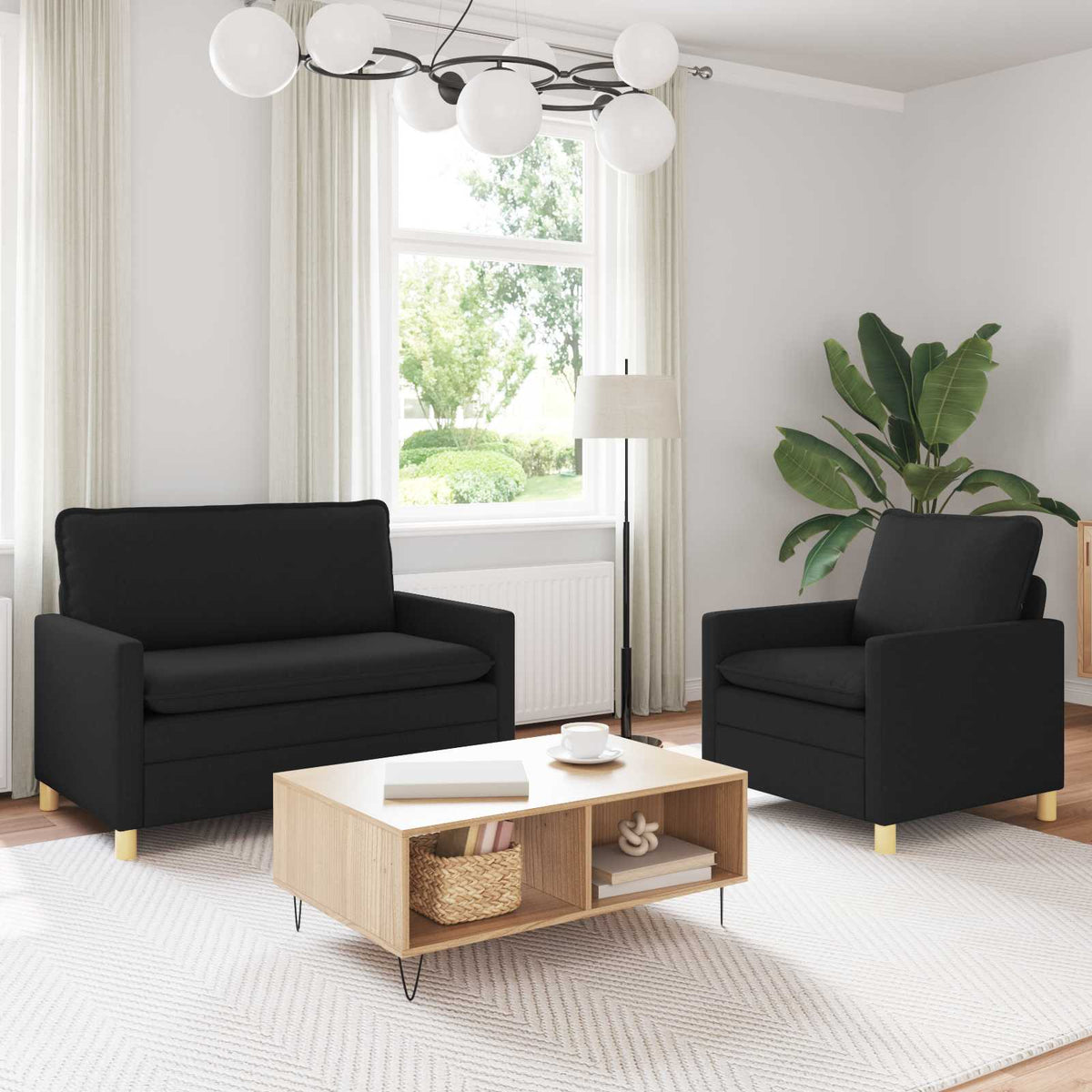 Bankstel 2 st Zwart Stof is nu te koop bij PeponiXL, paradijselijk wonen!