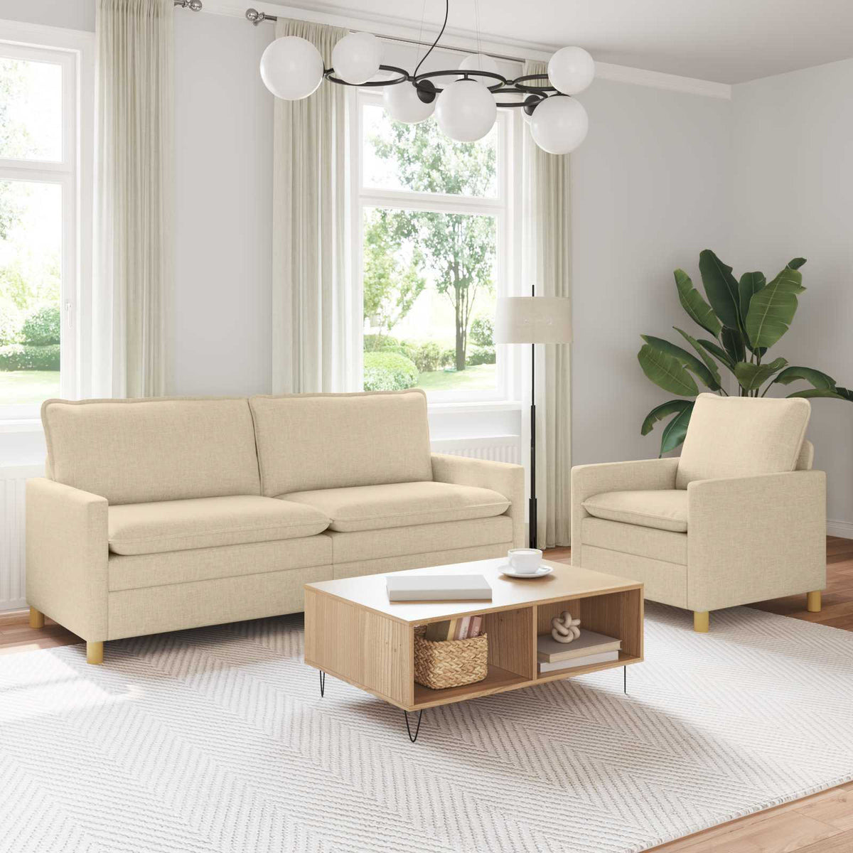 Bankstel 2 st Crèmekleurig Stof is nu te koop bij PeponiXL, paradijselijk wonen!
