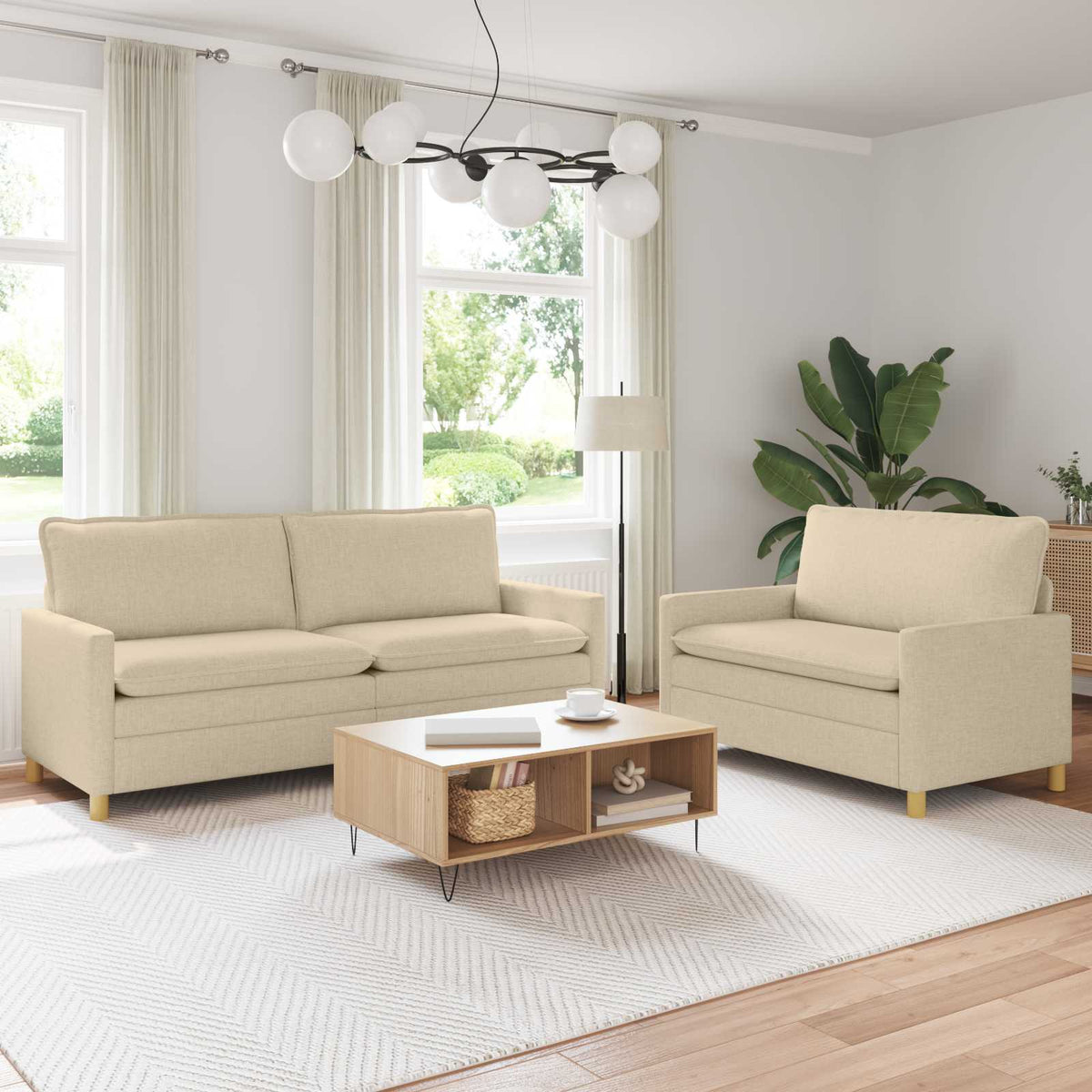 Bankstel 2 st Crèmekleurig Stof is nu te koop bij PeponiXL, paradijselijk wonen!