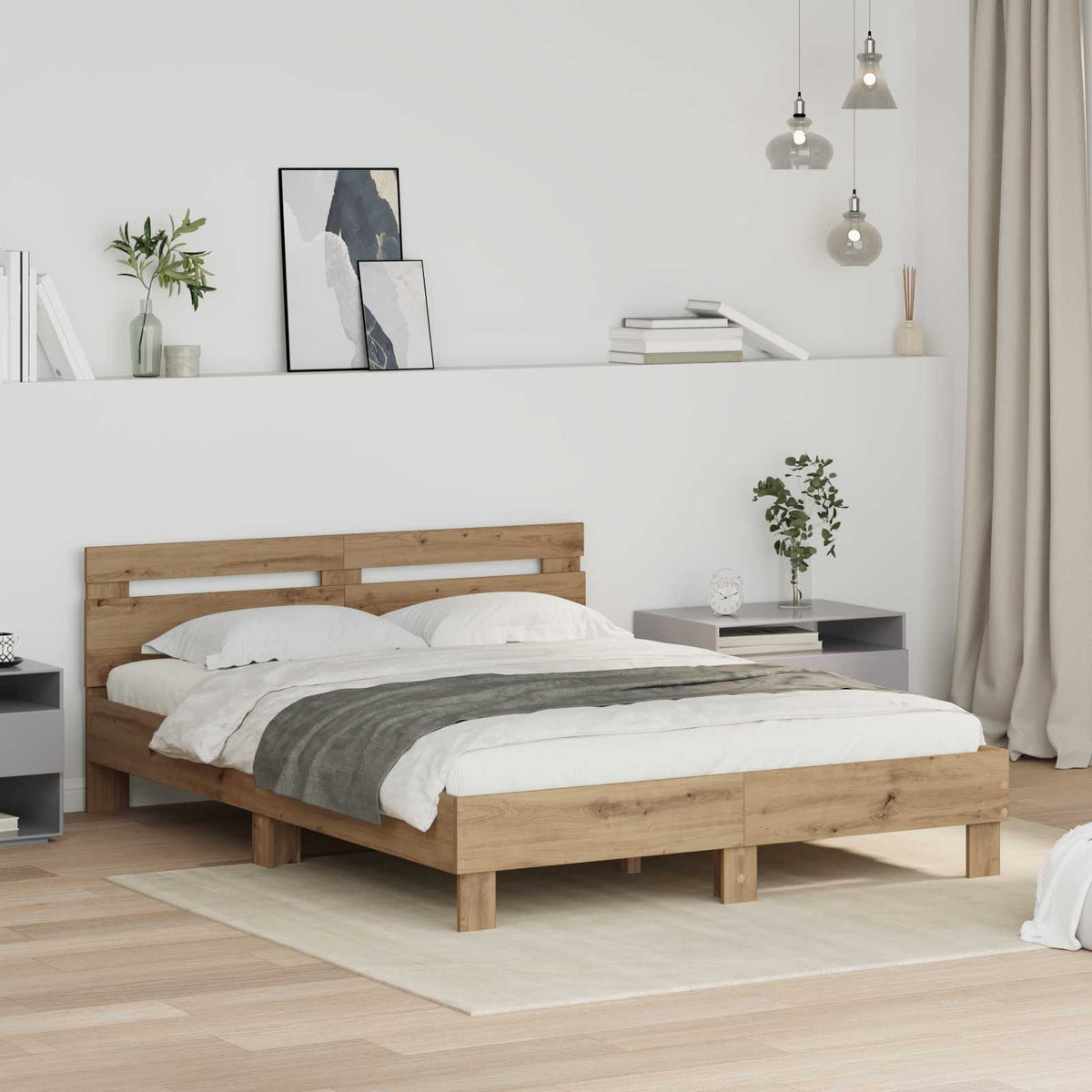 Bedframe met hoofdeinde Artisan Eiken 140 x 200 cm Bewerkt hout is nu te koop bij PeponiXL, paradijselijk wonen!