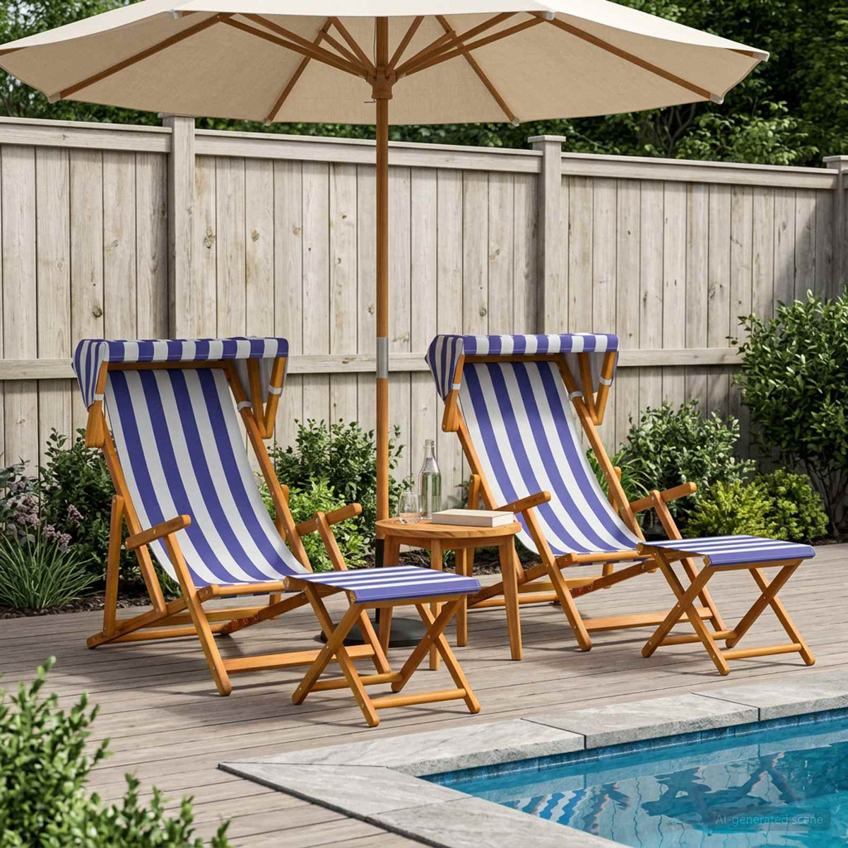 Ligstoel 4 pcs 3 Positie massief eucalyptushout Blauw en Wit is nu te koop bij PeponiXL, paradijselijk wonen!