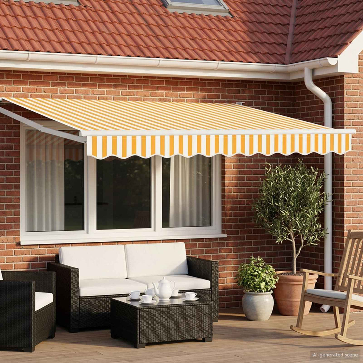 Elektrisch Uittrekbaar Zonnescherm Oranje en Wit 3,5 x 2,5 m is nu te koop bij PeponiXL, paradijselijk wonen!