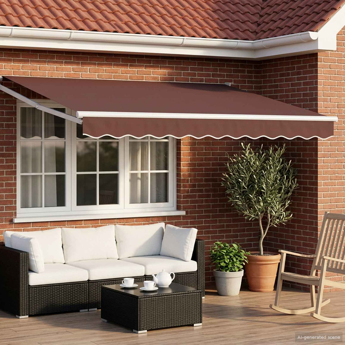 Elektrisch Uittrekbaar Zonnescherm Bruin en wit 3 x 2,5 m is nu te koop bij PeponiXL, paradijselijk wonen!