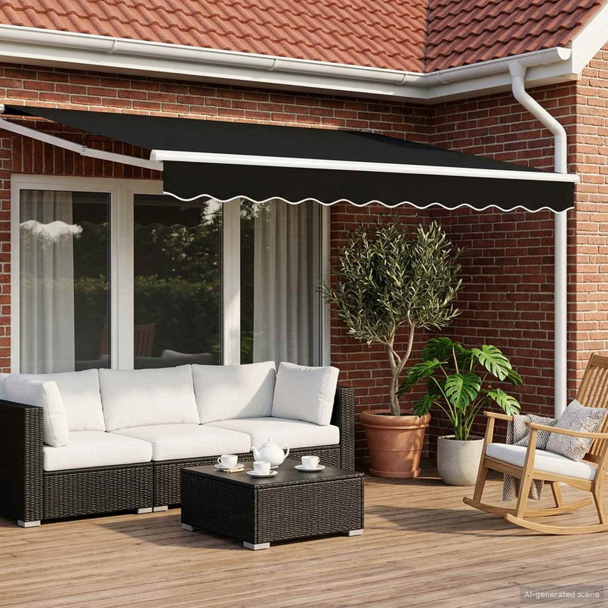 Elektrisch Uittrekbaar Zonnescherm Zwart en Wit 3 x 2,5 m is nu te koop bij PeponiXL, paradijselijk wonen!
