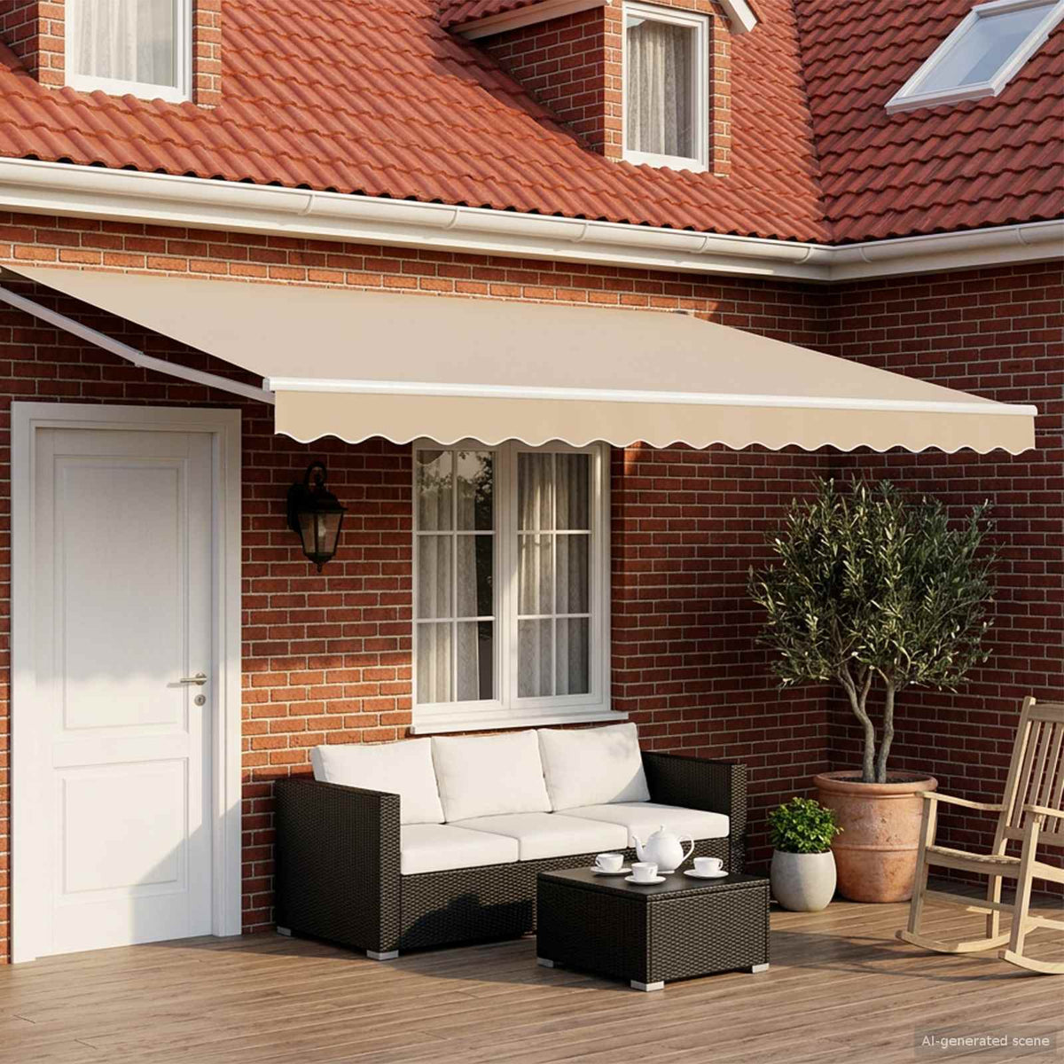 Elektrisch Uittrekbaar Zonnescherm Beige en Wit 4 × 3 m is nu te koop bij PeponiXL, paradijselijk wonen!