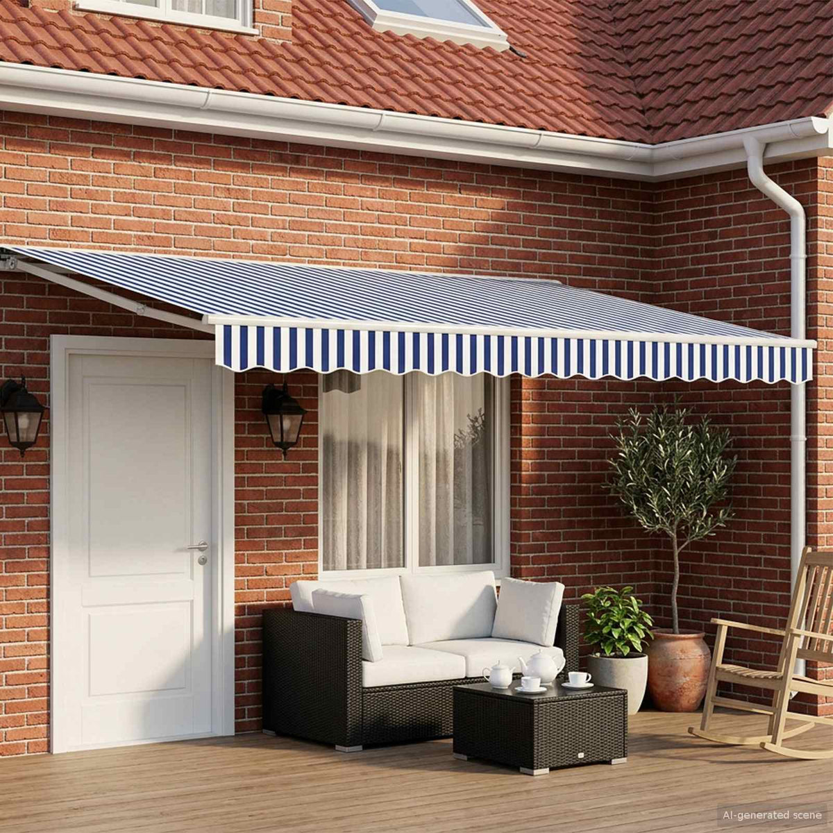Handmatig uitschuifbare luifel Blauw en Wit 5 × 3,5 m is nu te koop bij PeponiXL, paradijselijk wonen!
