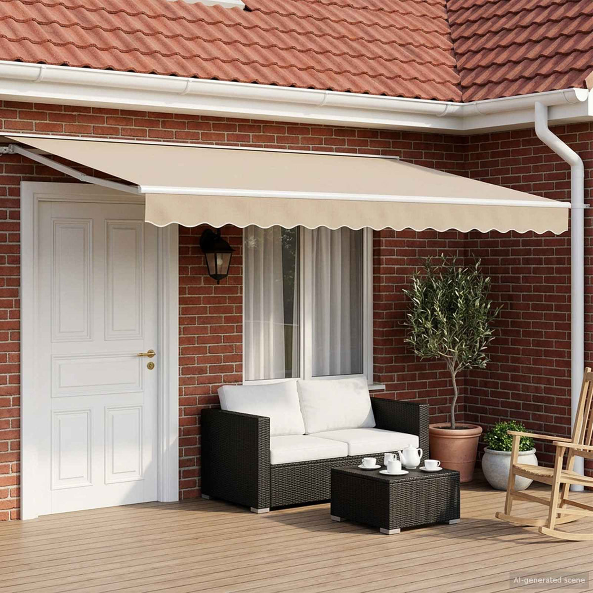 Handmatige Luifelhouder met LED's Beige en Wit 4 × 3,5 m is nu te koop bij PeponiXL, paradijselijk wonen!