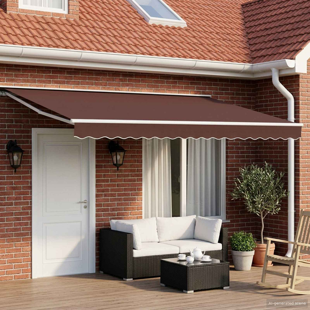 Handmatige Luifelhouder met LED's Bruin en wit 5 × 3,5 m is nu te koop bij PeponiXL, paradijselijk wonen!