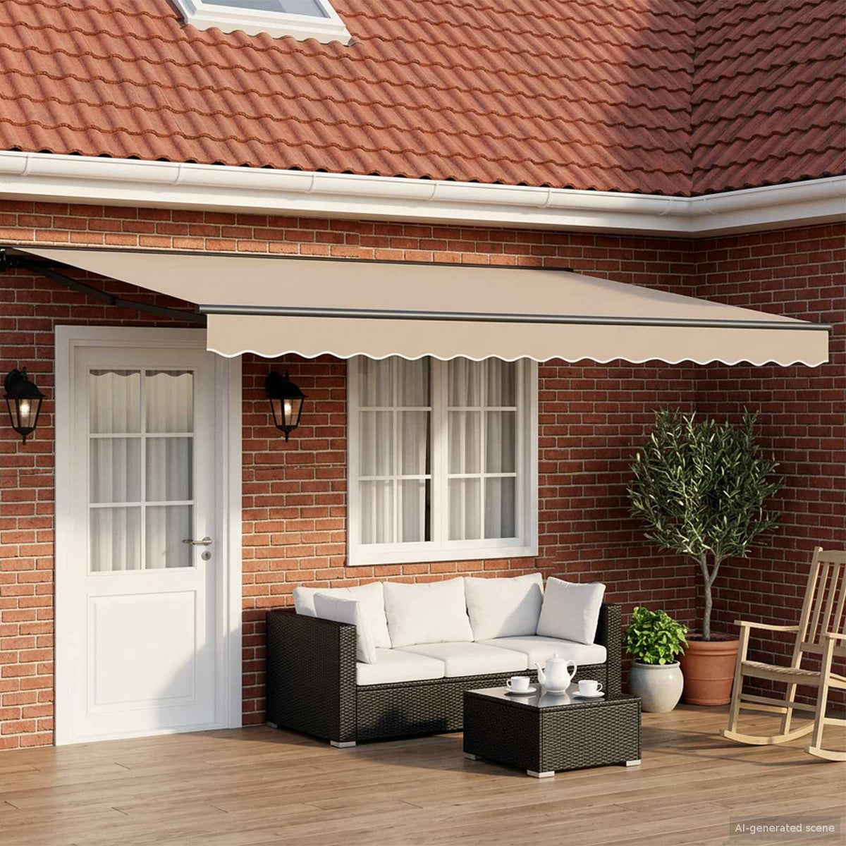 Handmatige Luifelhouder met LED's Beige en Antraciet 4 × 3 m is nu te koop bij PeponiXL, paradijselijk wonen!