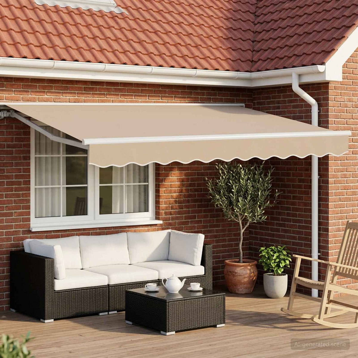 Elektrisch Uittrekbaar Zonnescherm Beige en Wit 3,5 x 2,5 m is nu te koop bij PeponiXL, paradijselijk wonen!