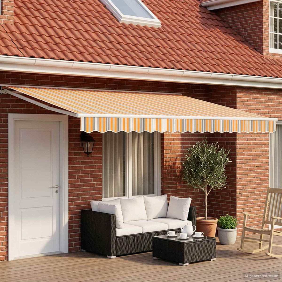 Elektrisch Uittrekbaar Zonnescherm Blauw, Oranje, Wit 4,5 × 3 m is nu te koop bij PeponiXL, paradijselijk wonen!