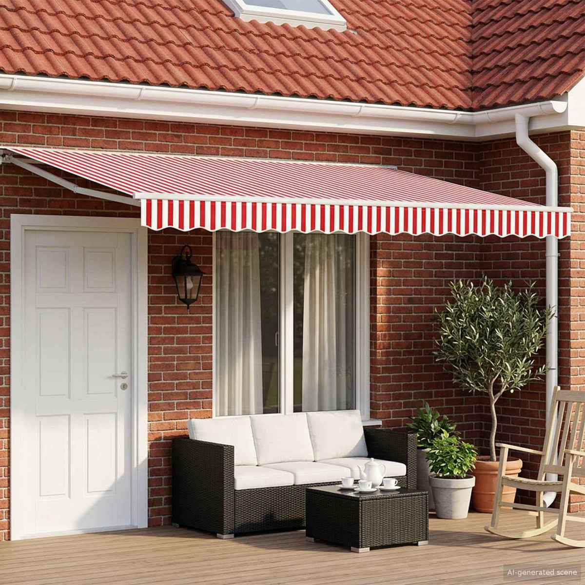 Elektrisch Uittrekbaar Zonnescherm Rood en Wit 5 × 3,5 m is nu te koop bij PeponiXL, paradijselijk wonen!