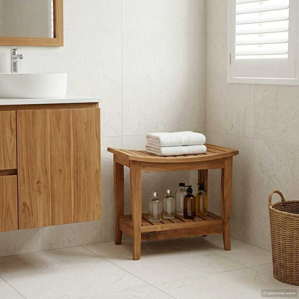 Badkamer Bijzettafel Naturel 50 x 35 x 45 cm Massief Teakhout is nu te koop bij PeponiXL, paradijselijk wonen!