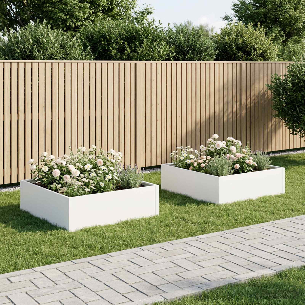 Plantenbak 2 st Wit 100 x 100 x 30 cm Koudgewalst staal is nu te koop bij PeponiXL, paradijselijk wonen!