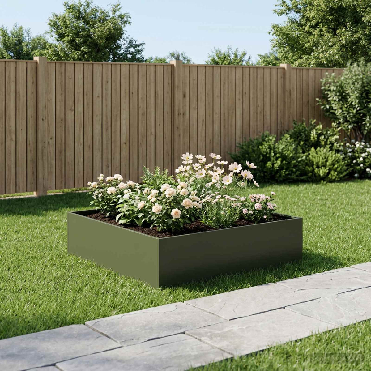 Plantenbak Olijfgroen 100 x 100 x 30 cm Koudgewalst staal is nu te koop bij PeponiXL, paradijselijk wonen!