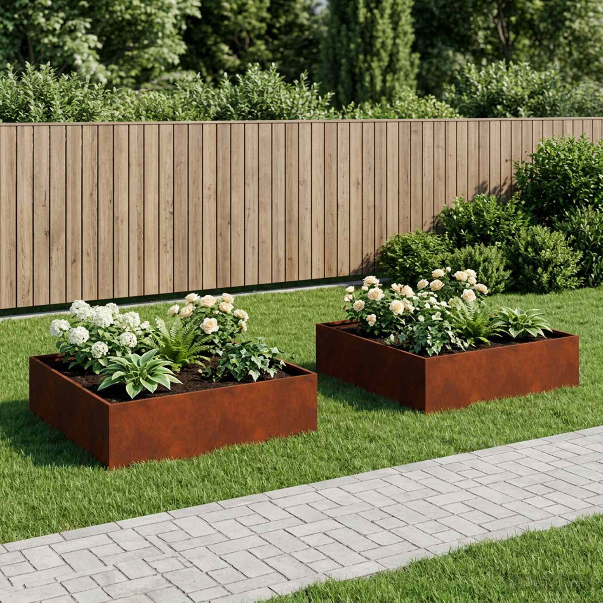 Plantenbak 2 st Roestkleurig 100 x 100 x 30 cm weervast staal is nu te koop bij PeponiXL, paradijselijk wonen!