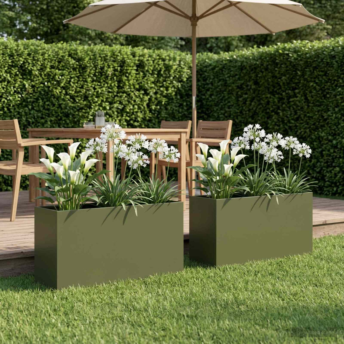Plantenbak 2 st Olijfgroen 100 x 30 x 40 cm Koudgewalst staal is nu te koop bij PeponiXL, paradijselijk wonen!