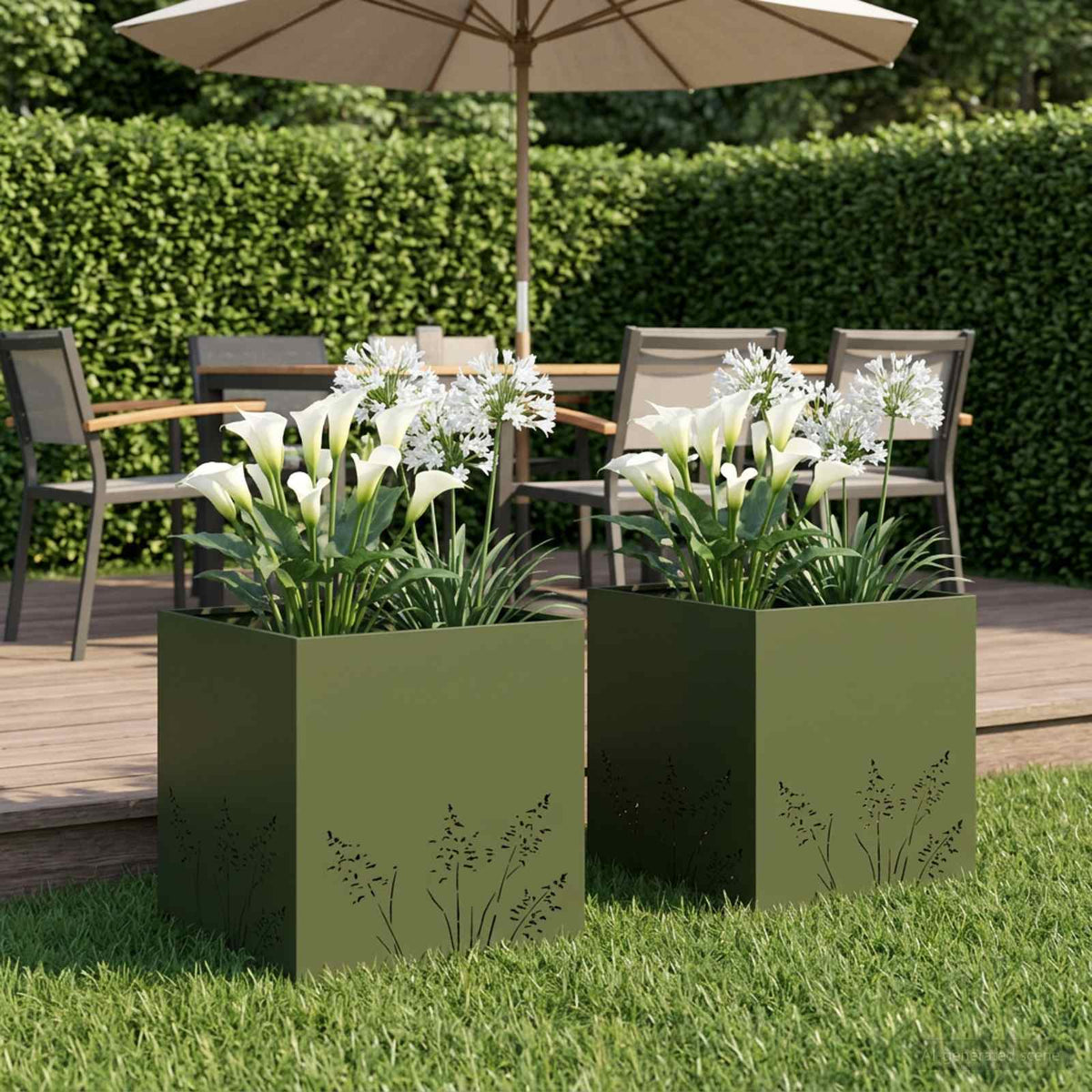 Plantenbak 2 st Olijfgroen 50 x 50 x 49 cm Koudgewalst staal is nu te koop bij PeponiXL, paradijselijk wonen!