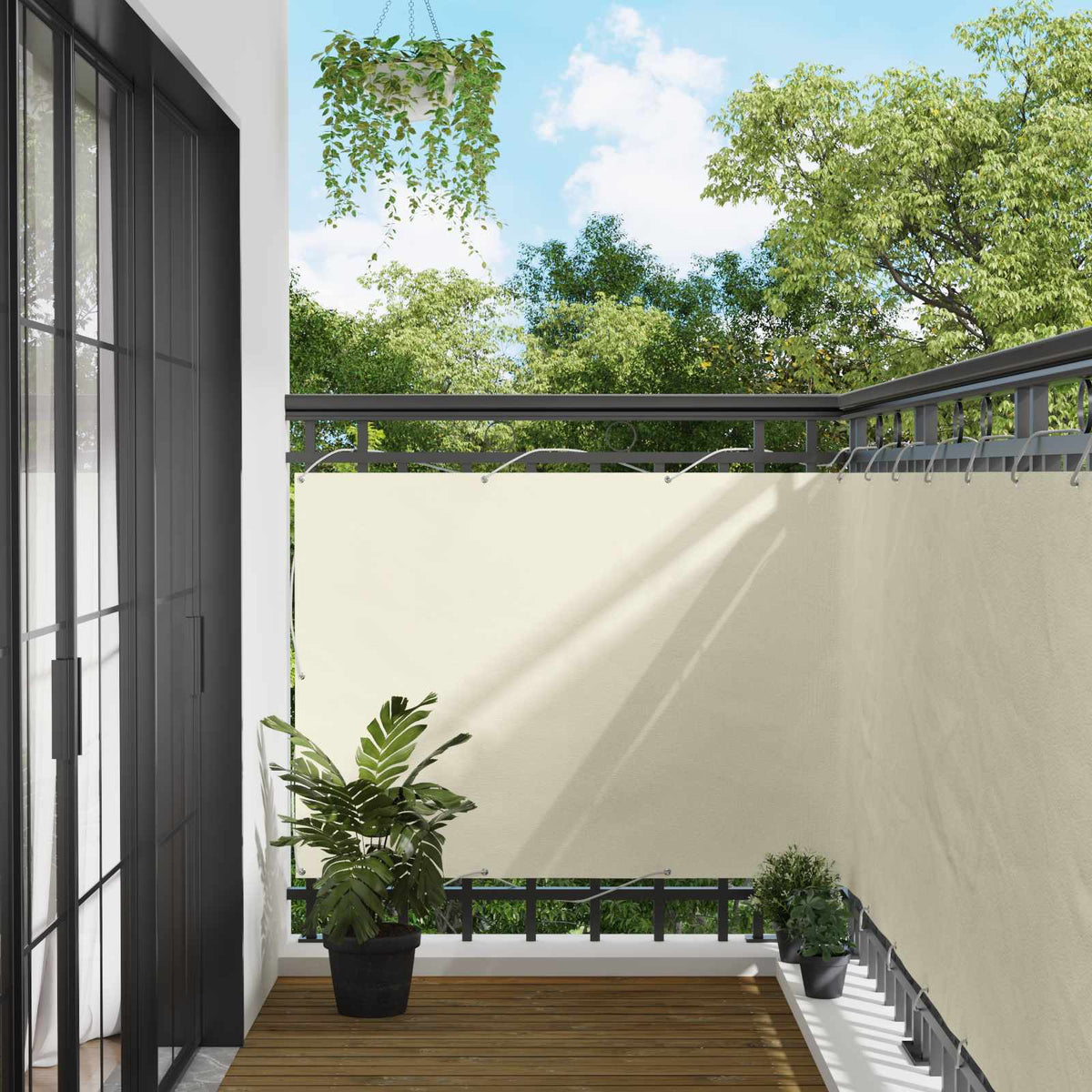 vidaXL Balkon Scherm 110 x 1000 cm Oxford Stof Rechthoekig Crème
