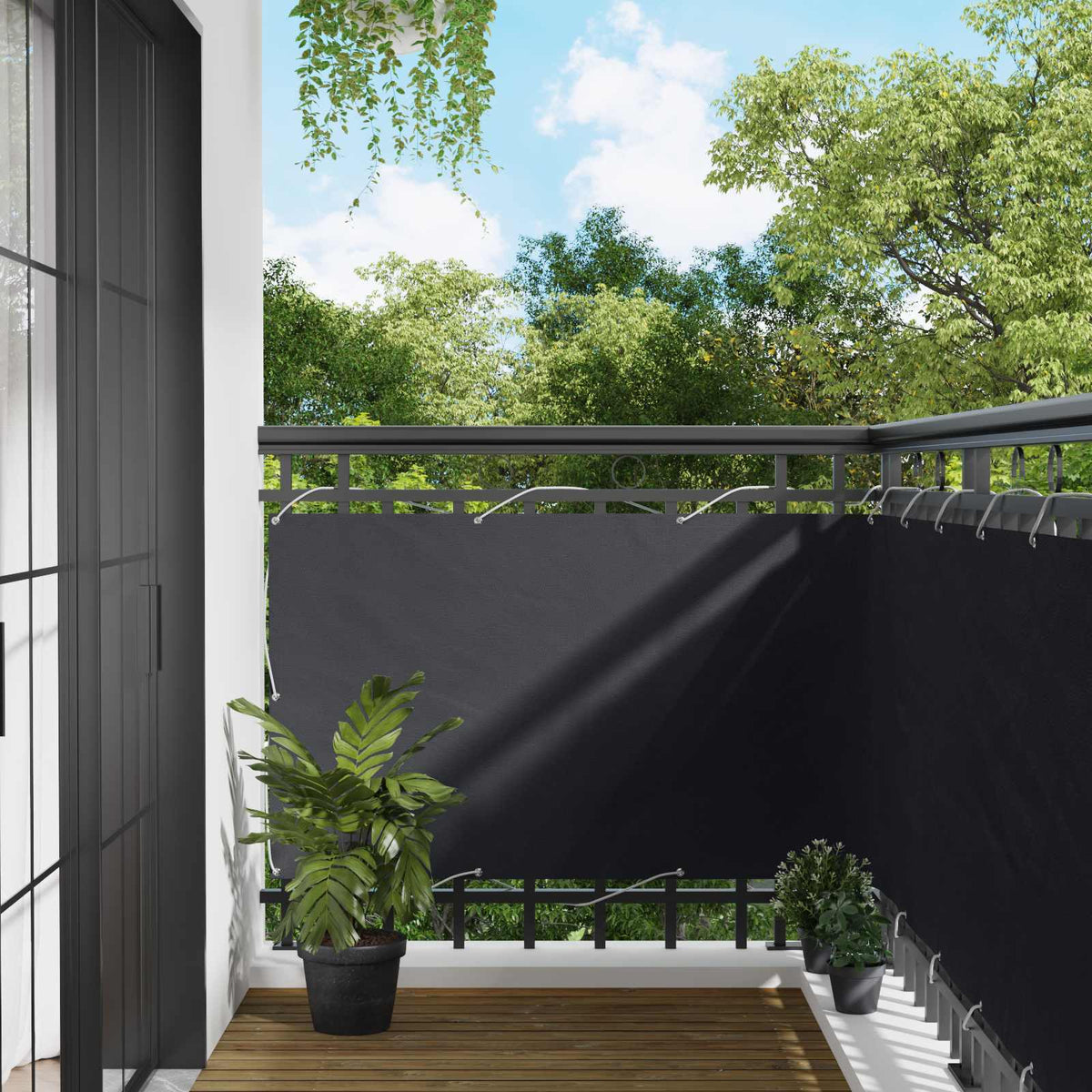 Balkon Scherm Zwart 90 x 200 cm PU gecoat oxford alu is nu te koop bij PeponiXL, paradijselijk wonen!