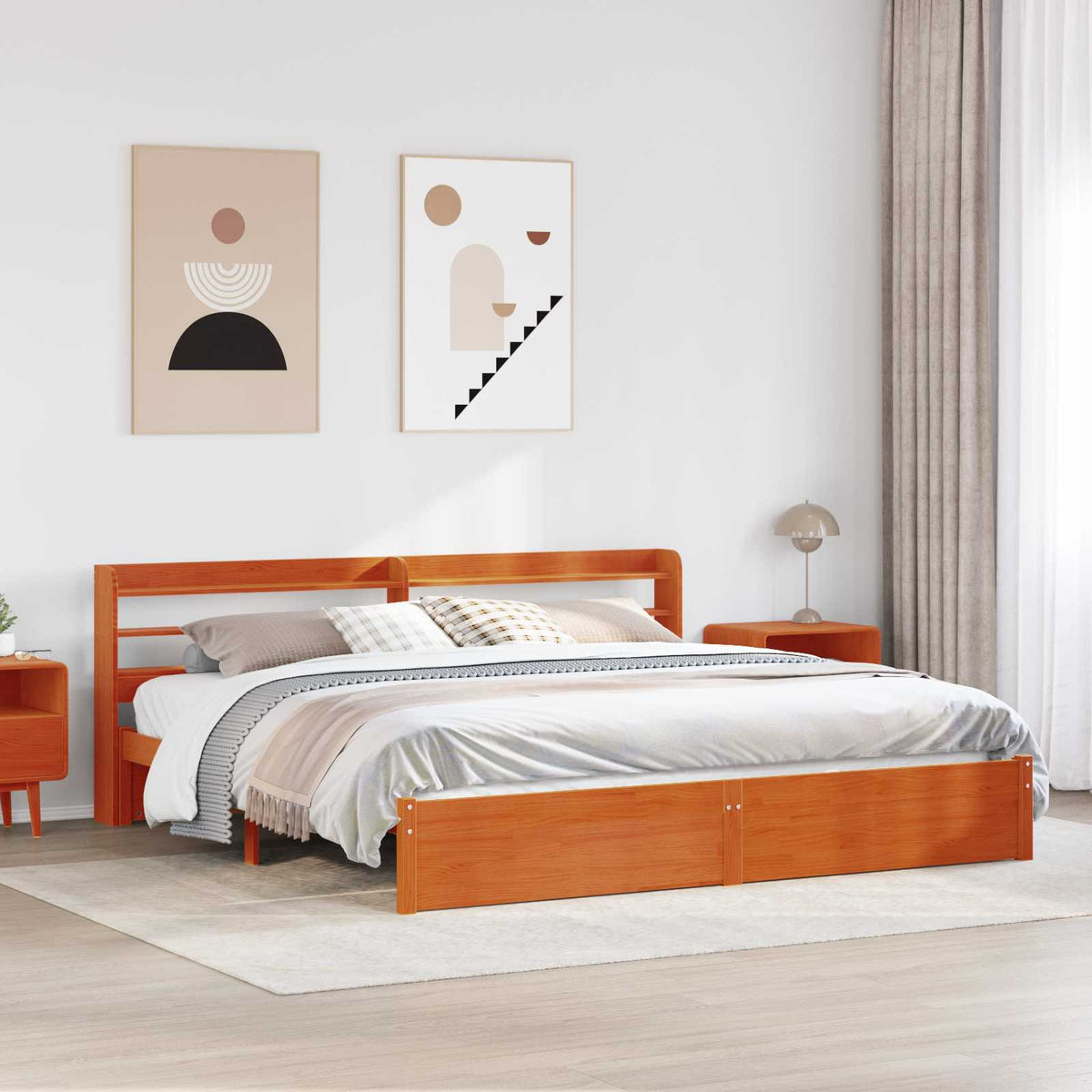 Bedframe met hoofdeinde Wasbruin 200 x 200 cm Massief Vurenhout is nu te koop bij PeponiXL, paradijselijk wonen!