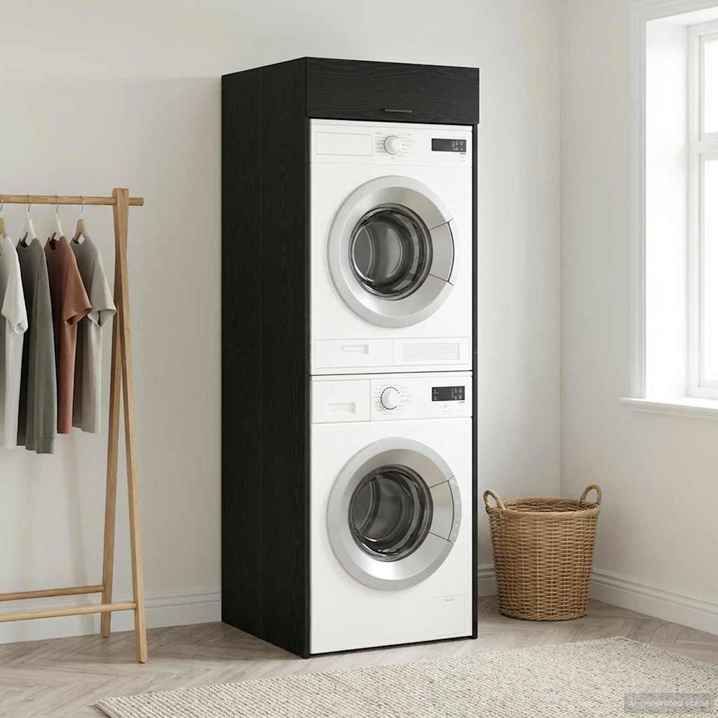 Wasmachinekast Zwart Eiken 67,5 x 68 x 200 cm Bewerkt hout is nu te koop bij PeponiXL, paradijselijk wonen!
