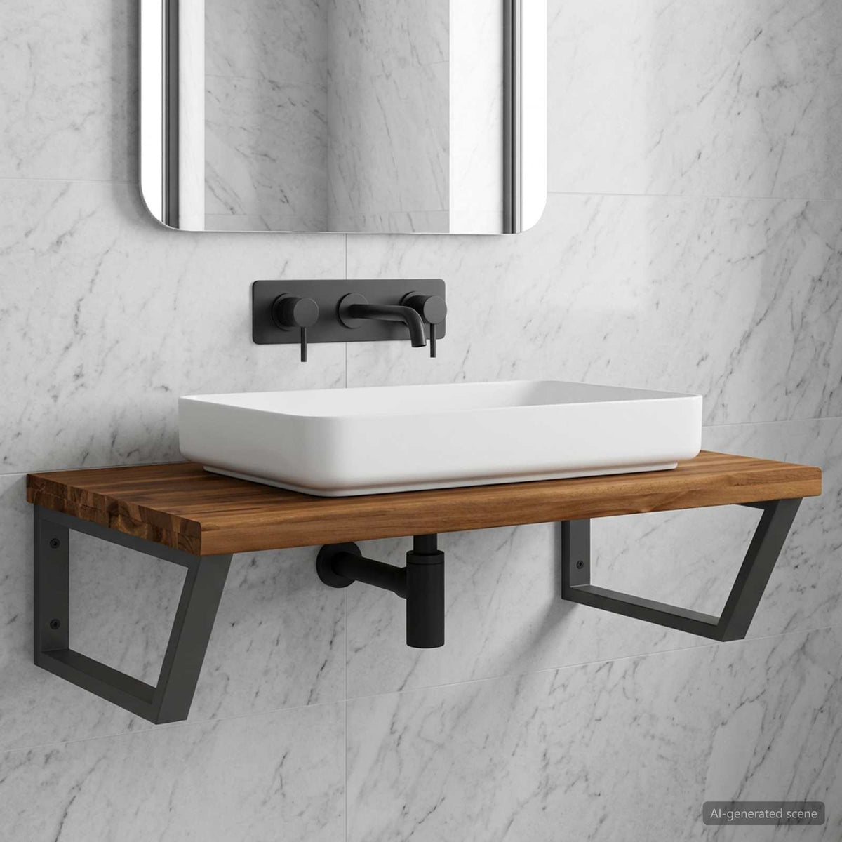 vidaXL Live Edge Wandplank voor Wastafel Naturel en Zwart