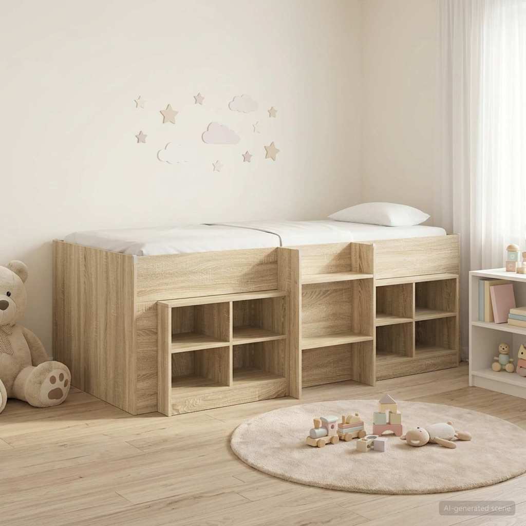 Loft Bed Frame met Kast 3 st Sonoma Eiken Bewerkt hout is nu te koop bij PeponiXL, paradijselijk wonen!