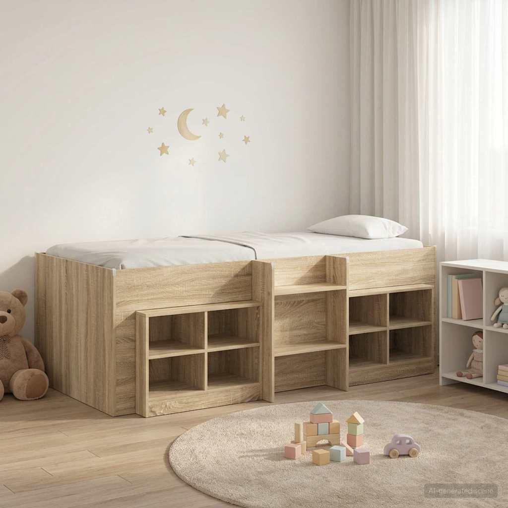 Loft Bed Frame met Kast 3 st Sonoma Eiken Bewerkt hout is nu te koop bij PeponiXL, paradijselijk wonen!