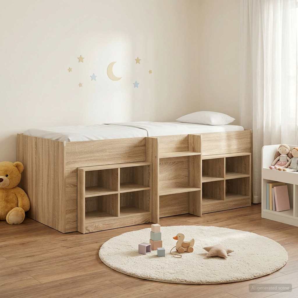 Loft Bed Frame met Kast 3 st Sonoma Eiken Bewerkt hout is nu te koop bij PeponiXL, paradijselijk wonen!