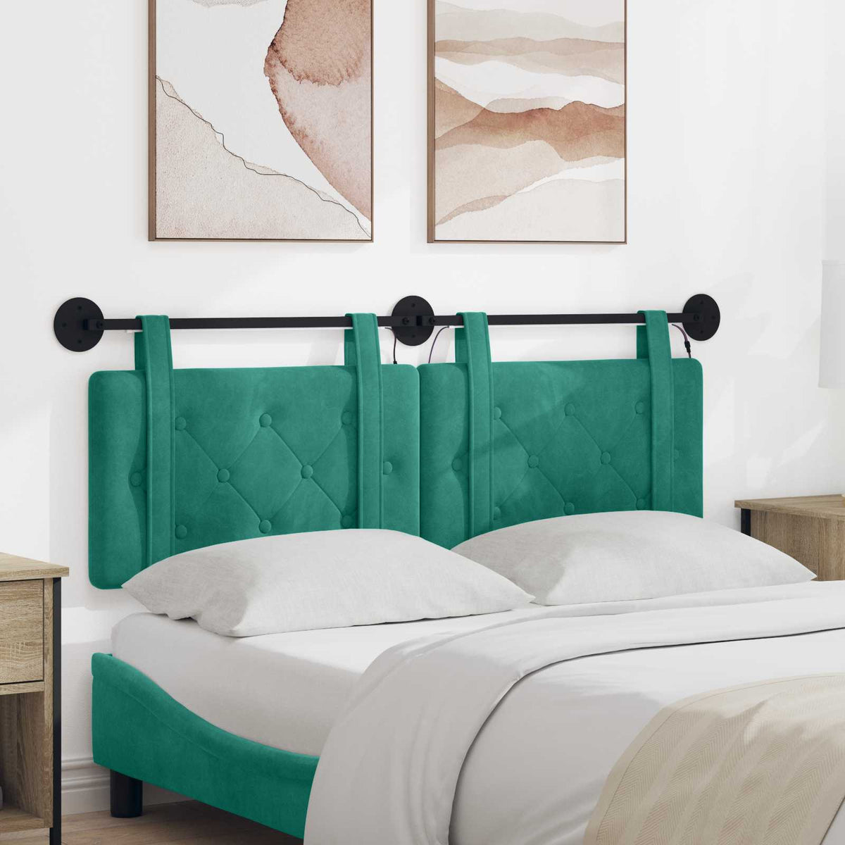 Hangend hoofdbord Met LED-verlichting Turquoise Fluweel is nu te koop bij PeponiXL, paradijselijk wonen!