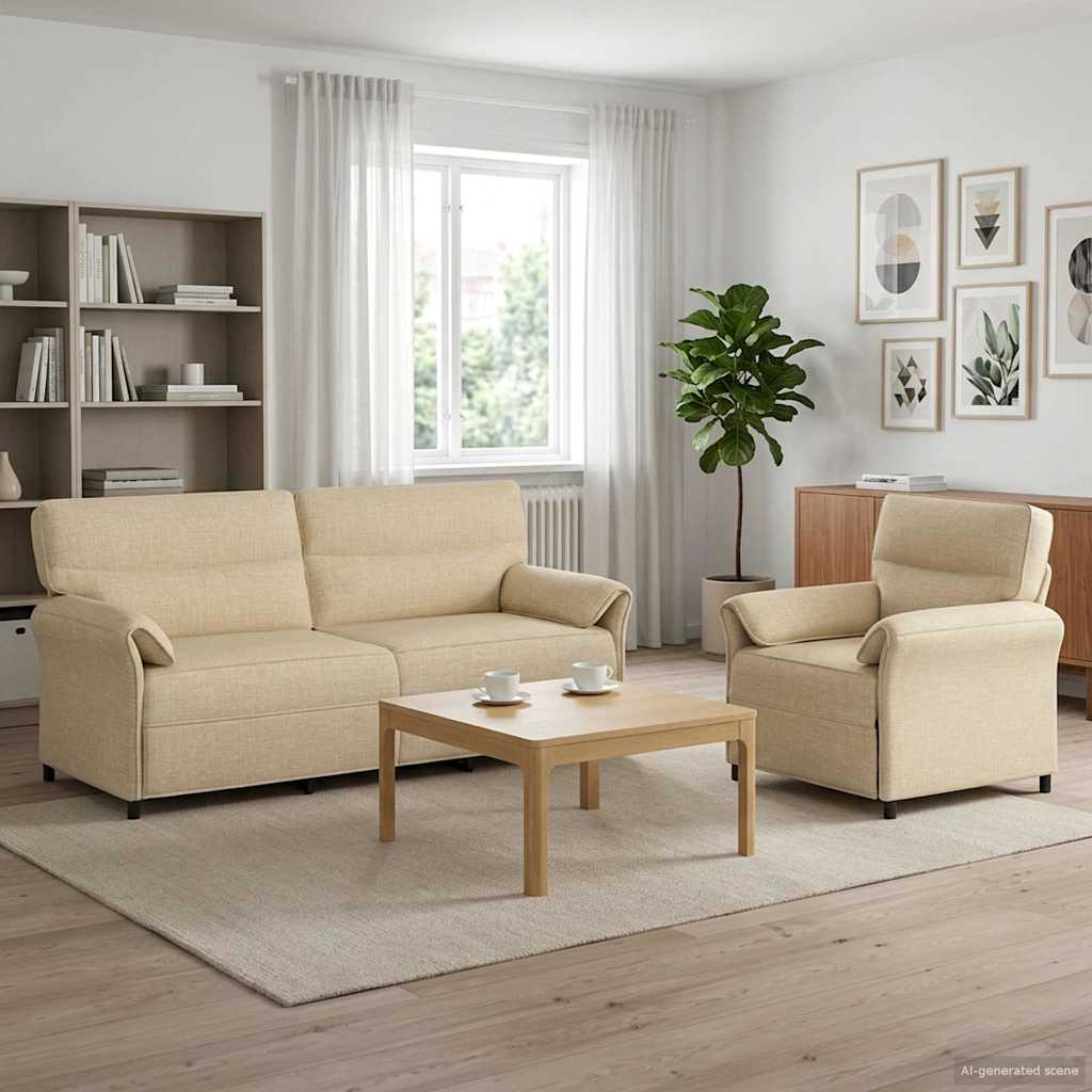 Bankstel 2 st Crèmekleurig Stof is nu te koop bij PeponiXL, paradijselijk wonen!