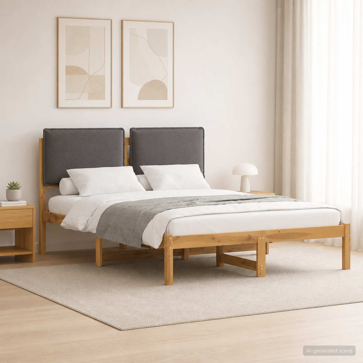 Bedframe met gestoffeerd hoofdbord Whitewash en lichtgrijs is nu te koop bij PeponiXL, paradijselijk wonen!