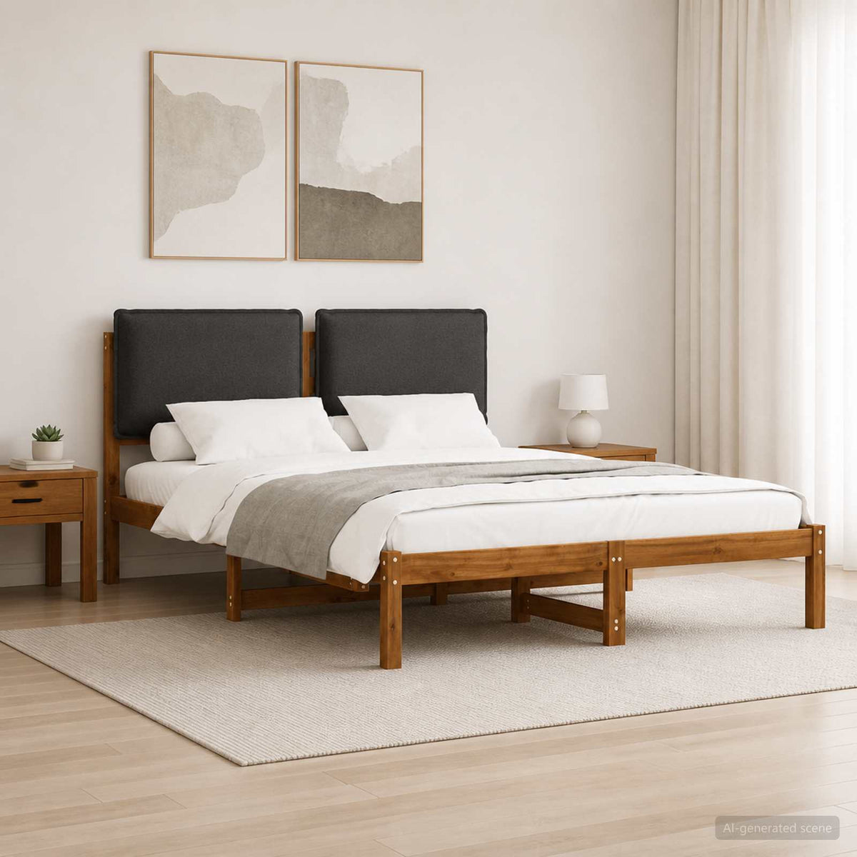 Bedframe met gestoffeerd hoofdbord Naturel en donkergrijs is nu te koop bij PeponiXL, paradijselijk wonen!