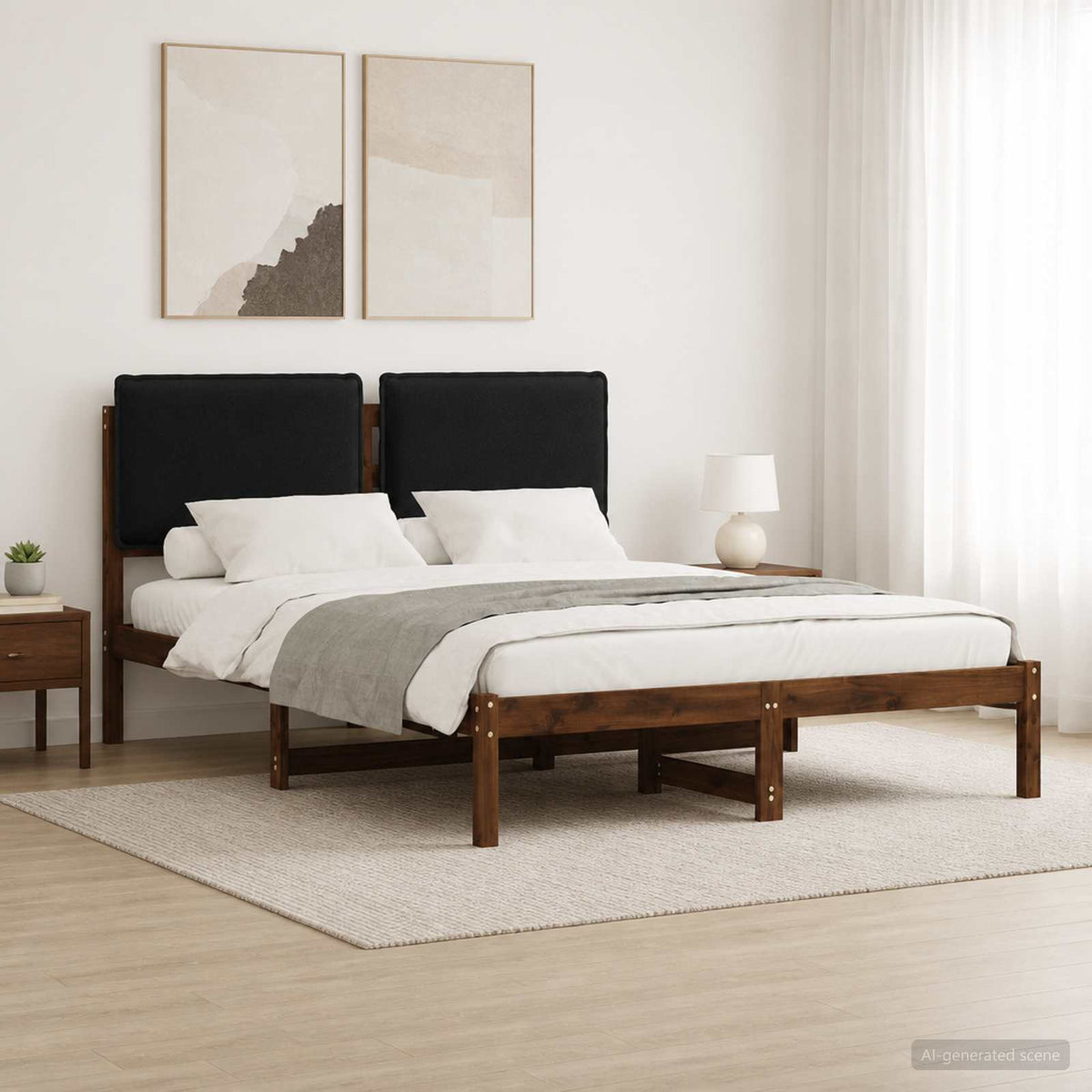 vidaXL Bedframe met gestoffeerd hoofdbord Donkerbruin en Zwart