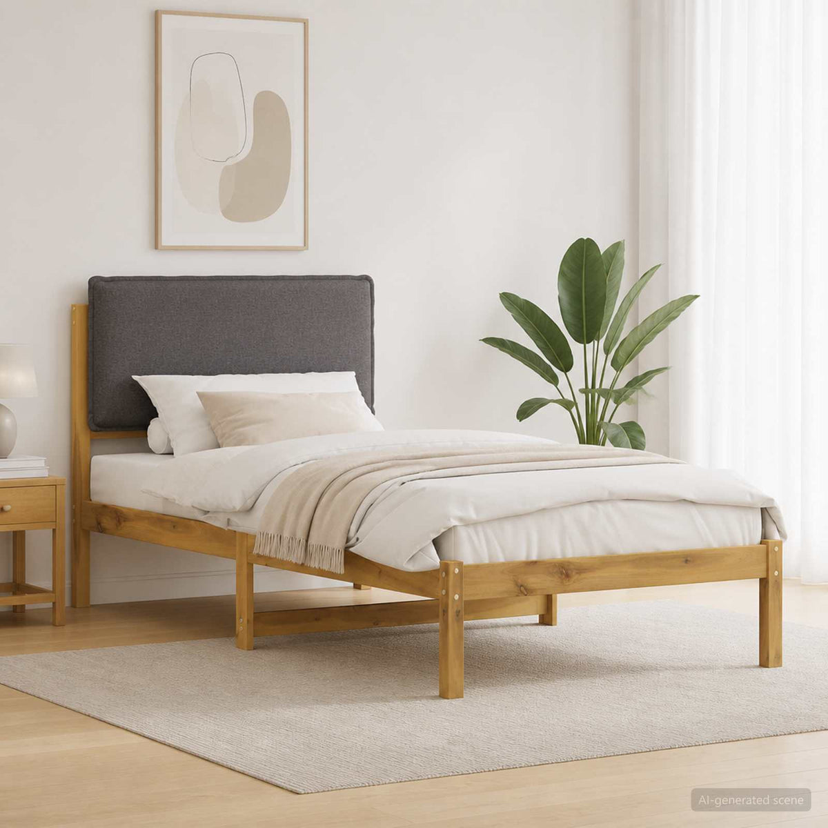 Bedframe met gestoffeerd hoofdbord Whitewash en lichtgrijs is nu te koop bij PeponiXL, paradijselijk wonen!