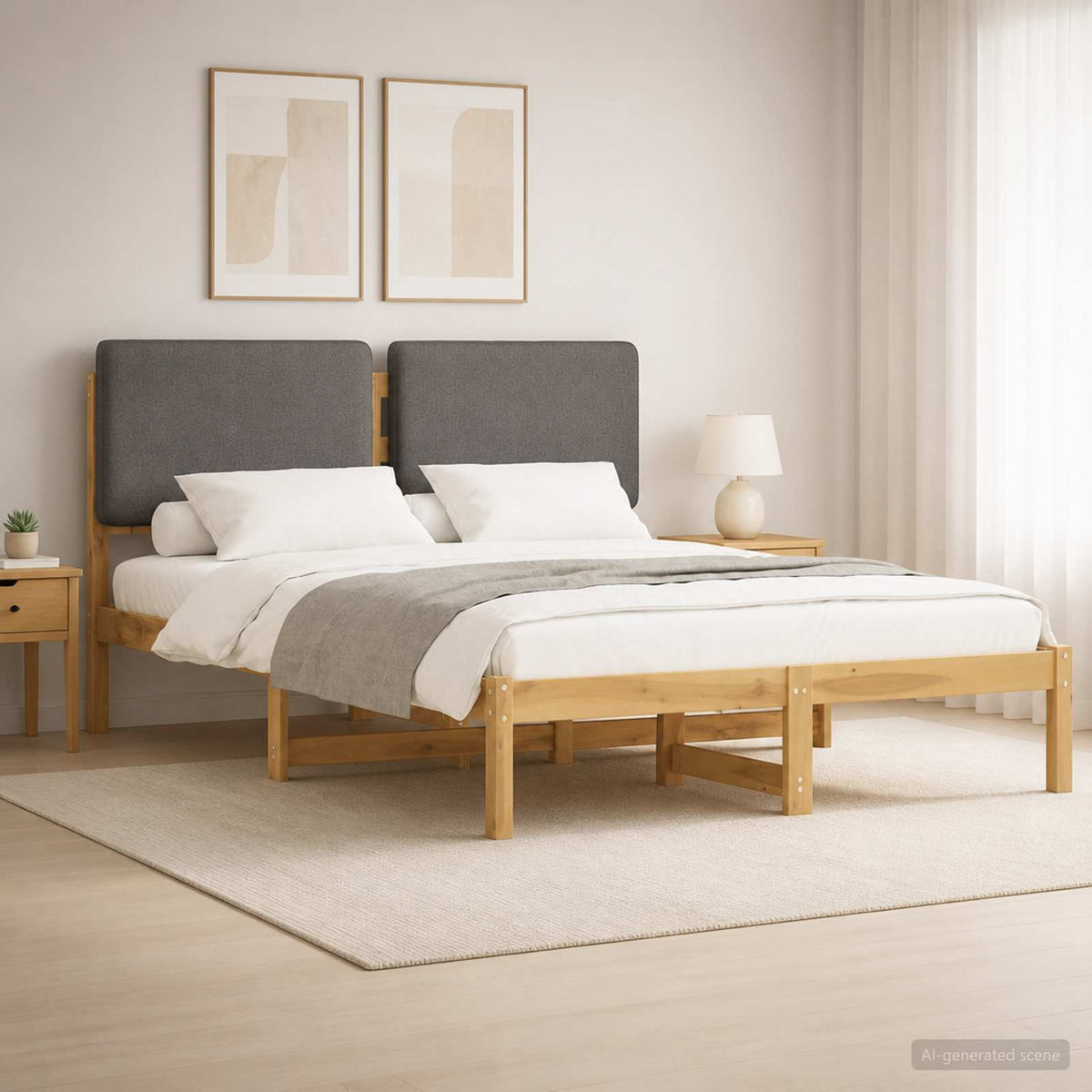 vidaXL Bedframe met gestoffeerd hoofdbord Whitewash en lichtgrijs