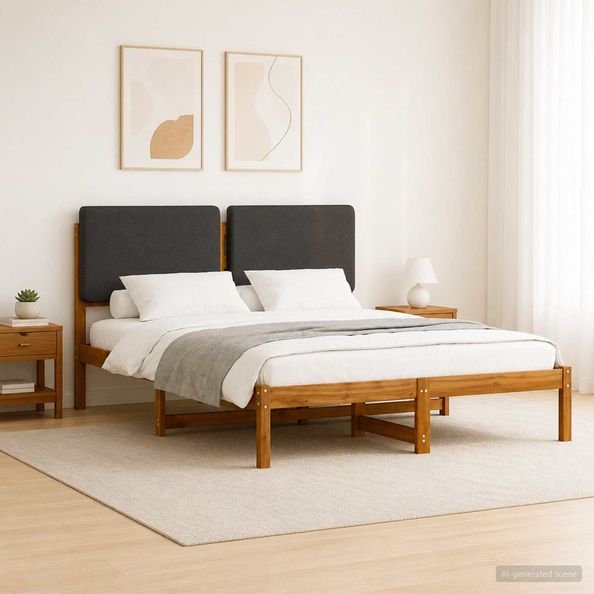 vidaXL Bedframe met gestoffeerd hoofdbord Naturel en donkergrijs