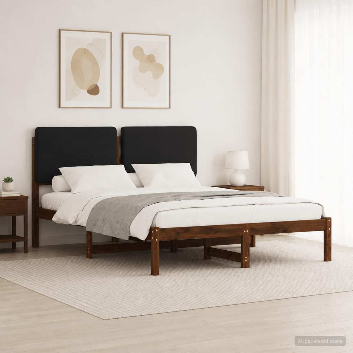 vidaXL Bedframe met gestoffeerd hoofdbord Donkerbruin en Zwart