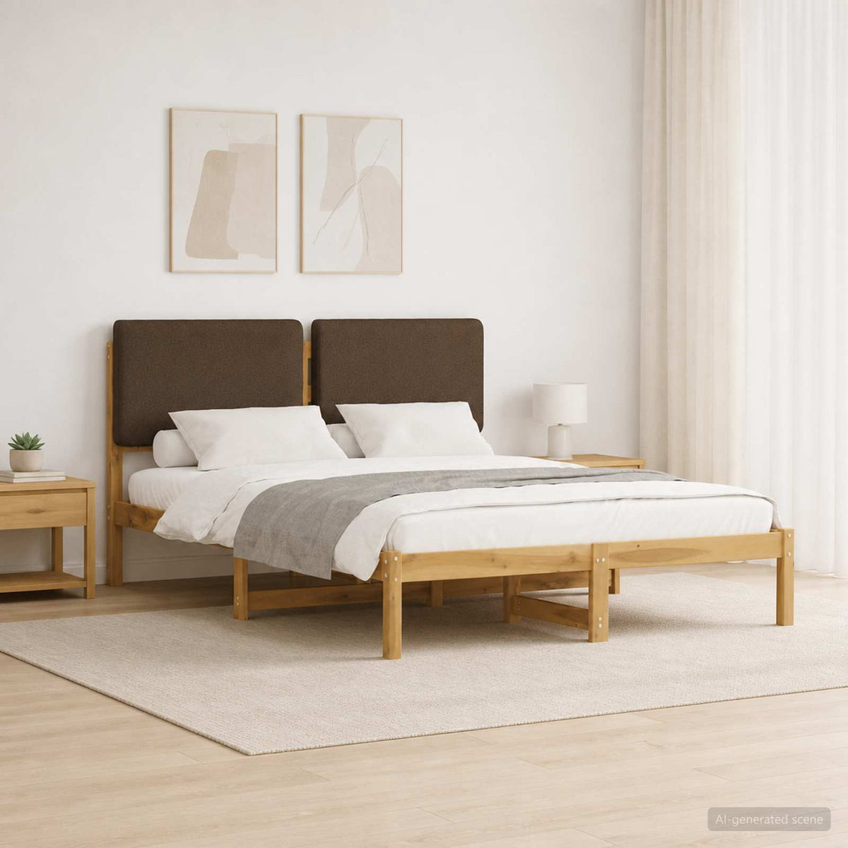 vidaXL Bedframe met gestoffeerd hoofdbord Whitewash en taupe