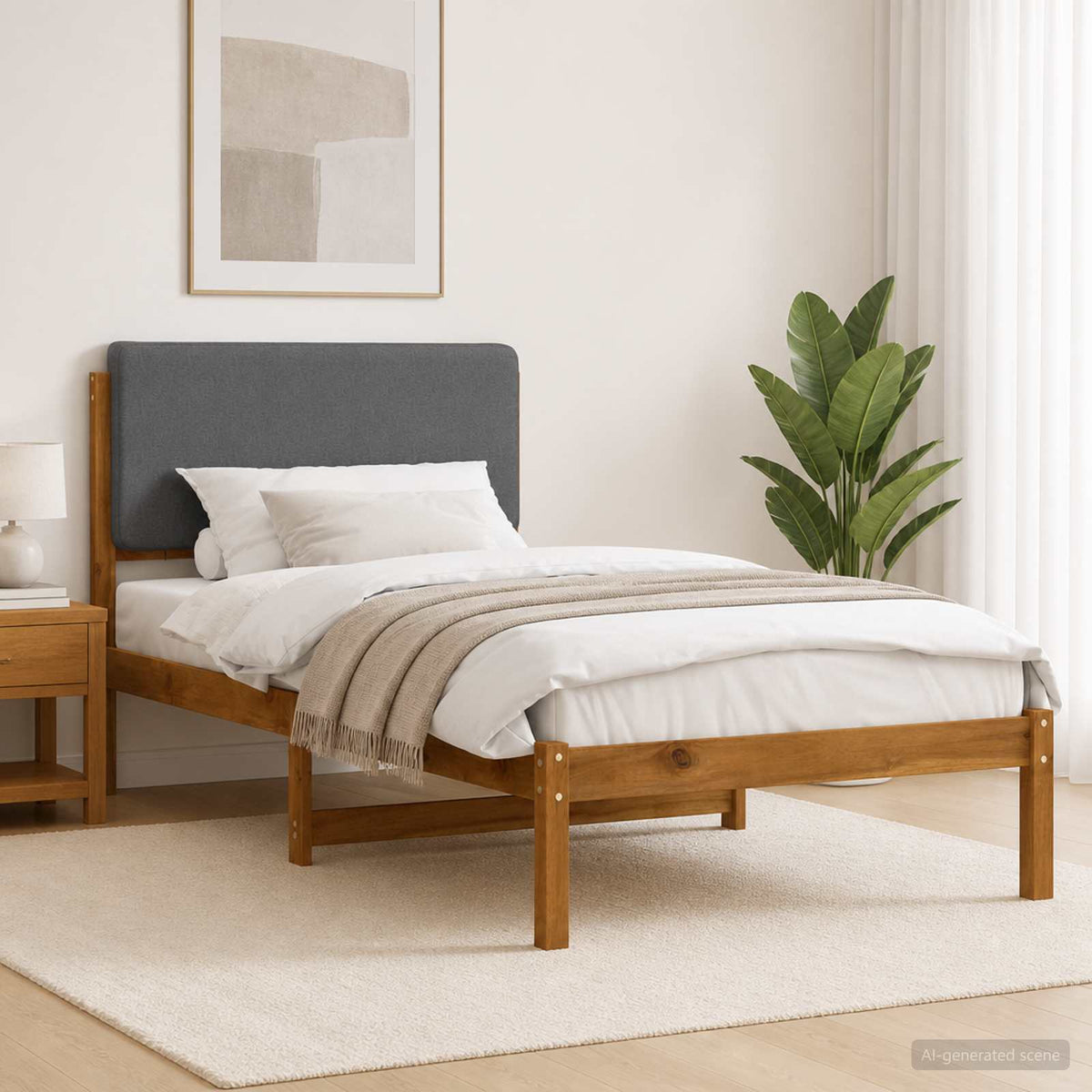 Bedframe met gestoffeerd hoofdbord Naturel en lichtgrijs is nu te koop bij PeponiXL, paradijselijk wonen!