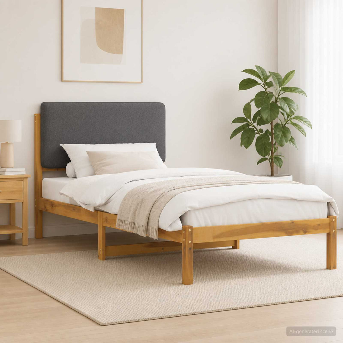 Bedframe met gestoffeerd hoofdbord Whitewash en lichtgrijs is nu te koop bij PeponiXL, paradijselijk wonen!