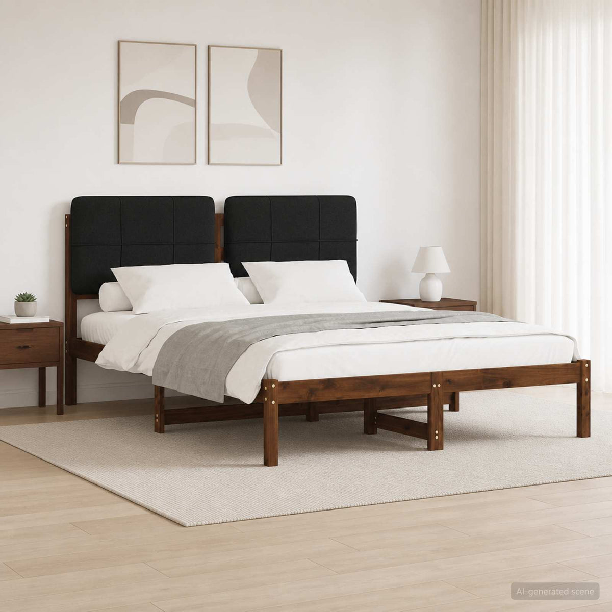 vidaXL Bedframe met gestoffeerd hoofdbord Donkerbruin en Zwart