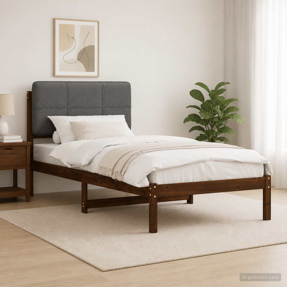 Bedframe met gestoffeerd hoofdbord Donkerbruin en lichtgrijs is nu te koop bij PeponiXL, paradijselijk wonen!