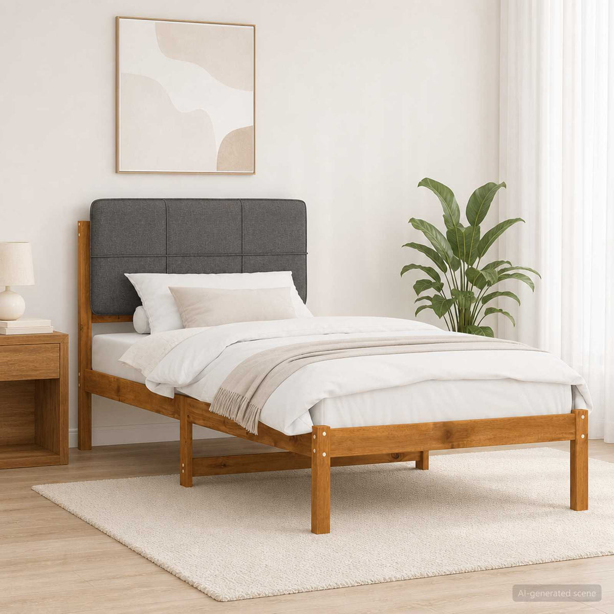 Bedframe met gestoffeerd hoofdbord Naturel en lichtgrijs is nu te koop bij PeponiXL, paradijselijk wonen!