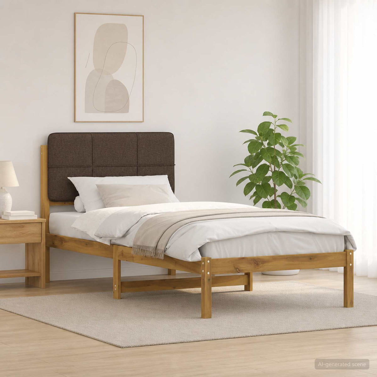 Bedframe met gestoffeerd hoofdbord Whitewash en taupe is nu te koop bij PeponiXL, paradijselijk wonen!