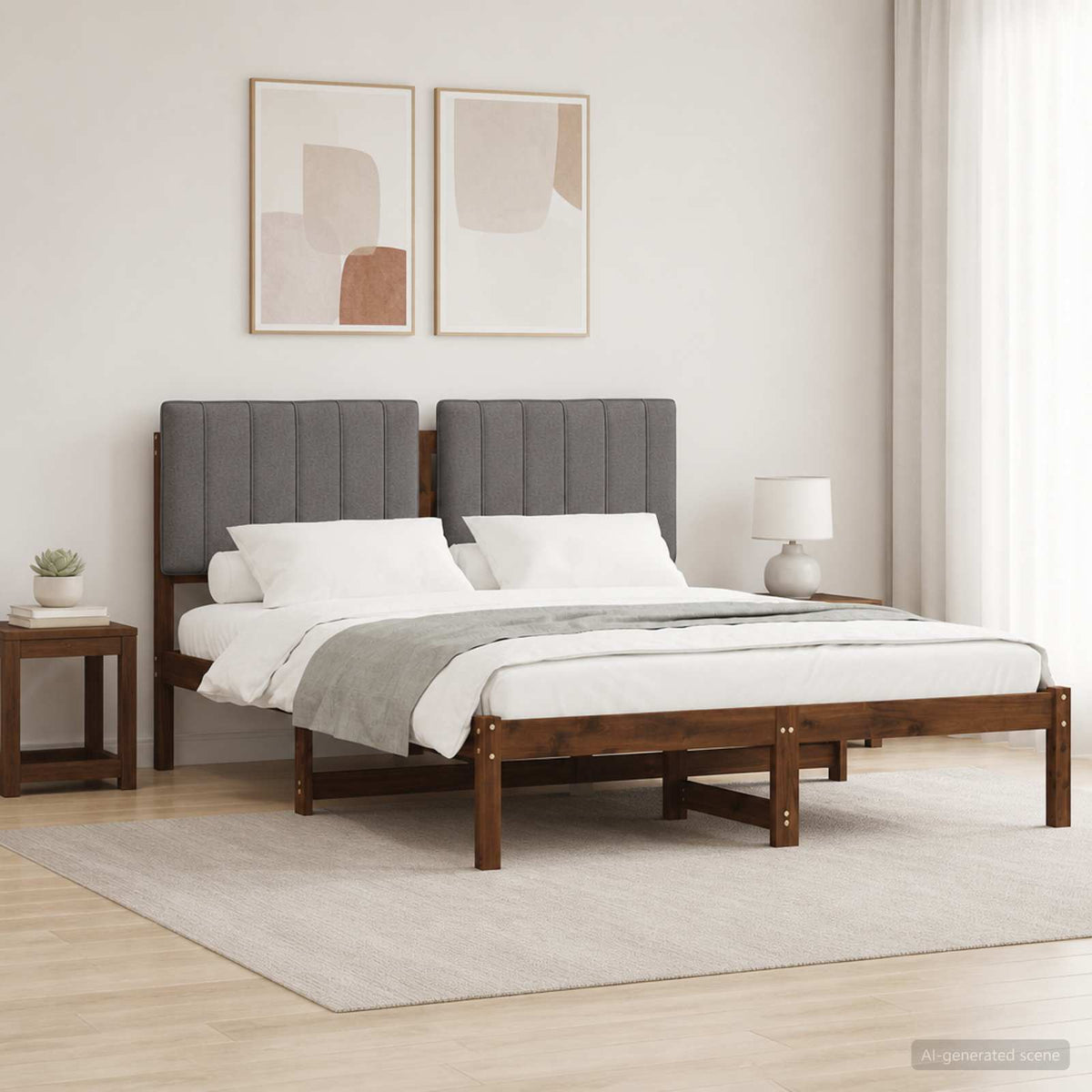 Bedframe met gestoffeerd hoofdbord Donkerbruin en lichtgrijs is nu te koop bij PeponiXL, paradijselijk wonen!
